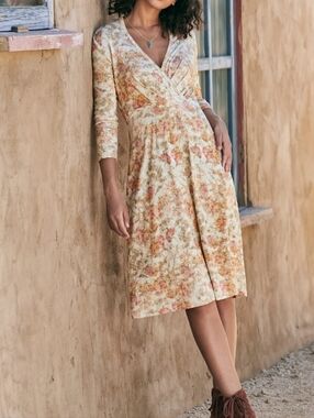 Peruvian Connection Floral Wrap Dress in Cream and Peach